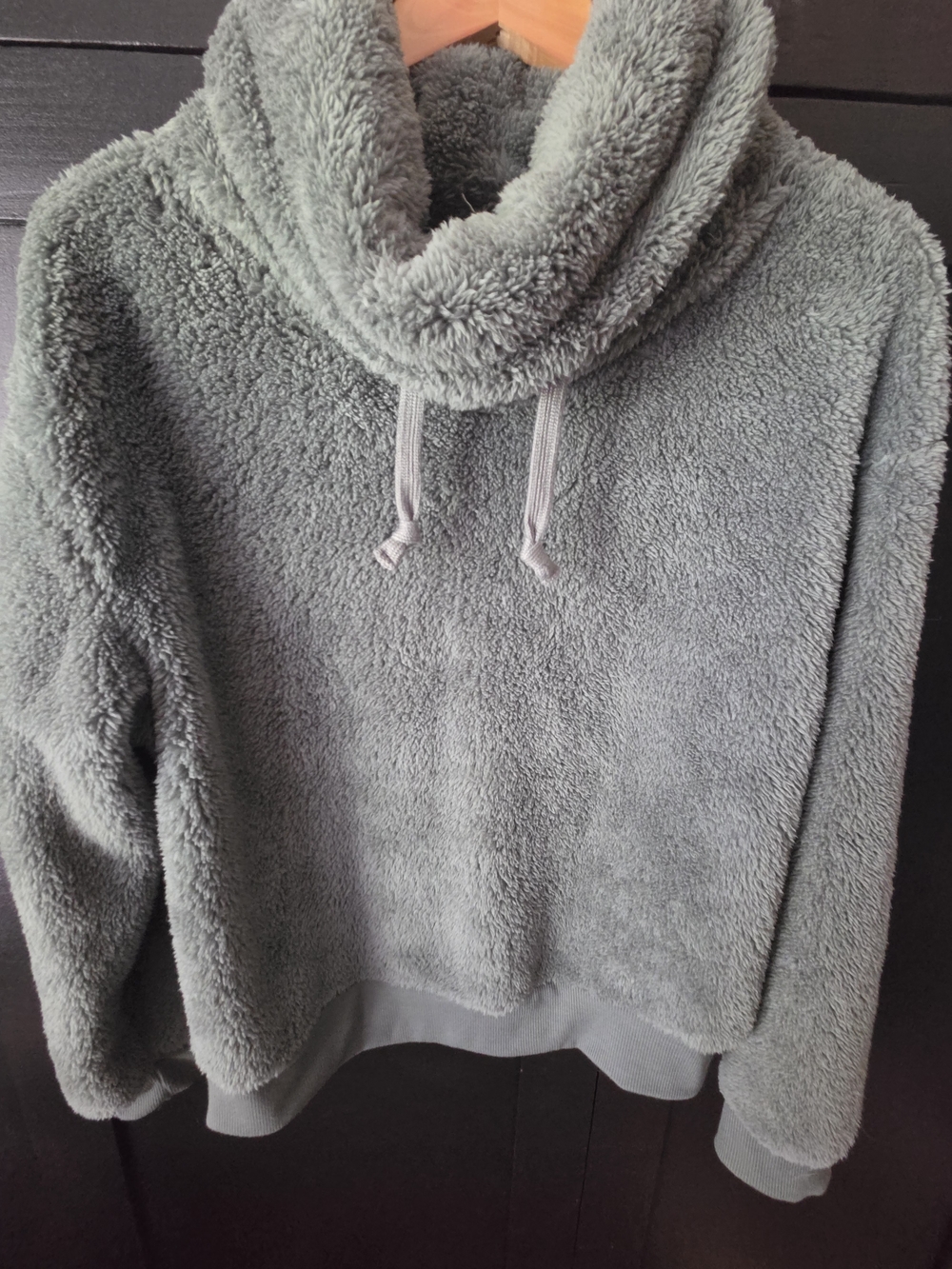 Junior's Derek Heart Plush Funnel Neck Hoodie in Sage Green ~ Size Large